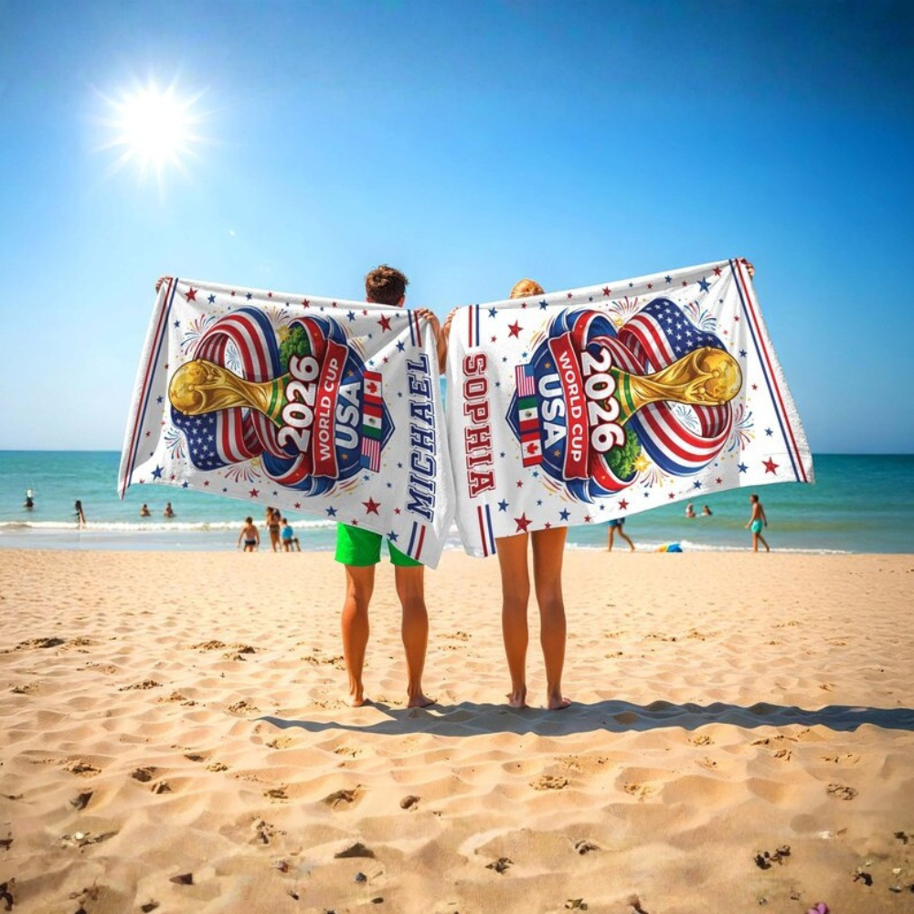 Personalized World Cup 2026 USA Flag Beach Towel Gift for Soccer Fans