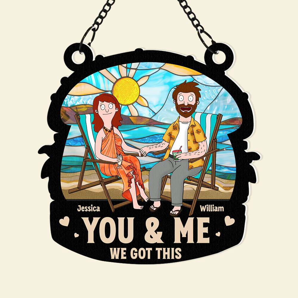 Personalized Cartoon Couple Beach Suncatcher Gift for Anniversary