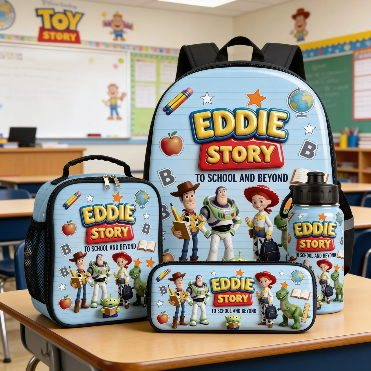 Personalized Toy Story School Set Backpack, Lunch Bag, Pencil Case & Water Bottle for Kids School Bag+ GradoCreations