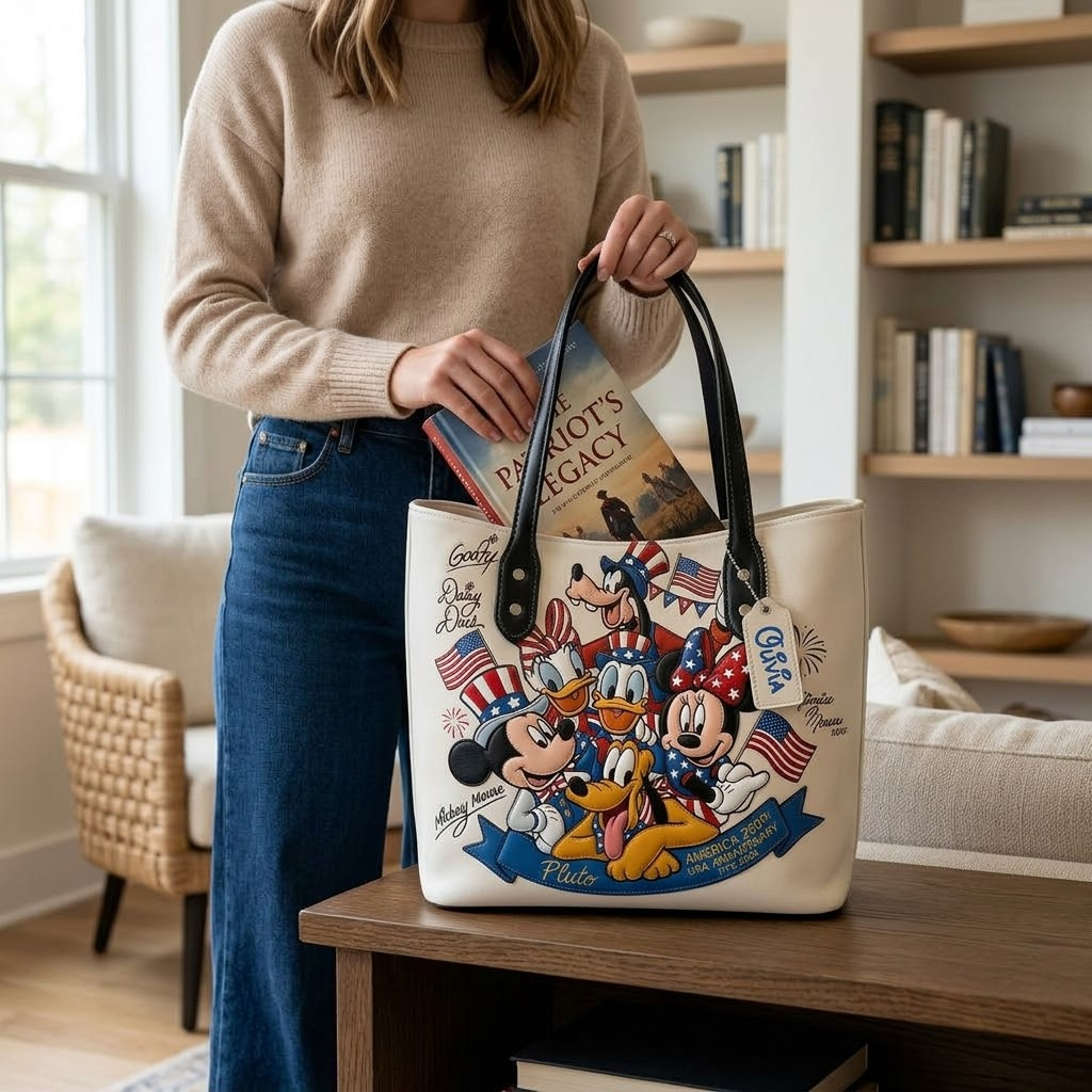 Personalized Patriotic Tote Bag with Mickey Mouse Design - Gift for Movie Fans & Independence Day