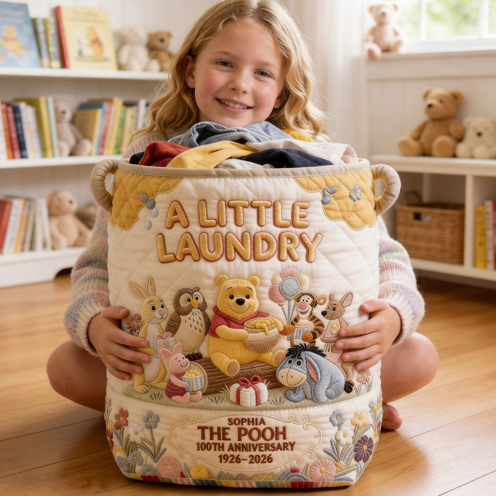 Personalized Quilted Laundry Basket Disney Pooh Gift for Her Quilted Laundry Basket GradoCreations