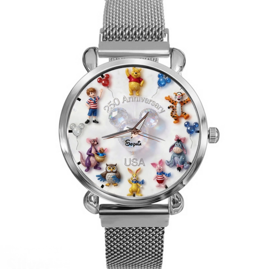 Personalized Women's Hand Watch with DSNY Honey Bear US Theme - Unique Anniversary Gift for Patriots