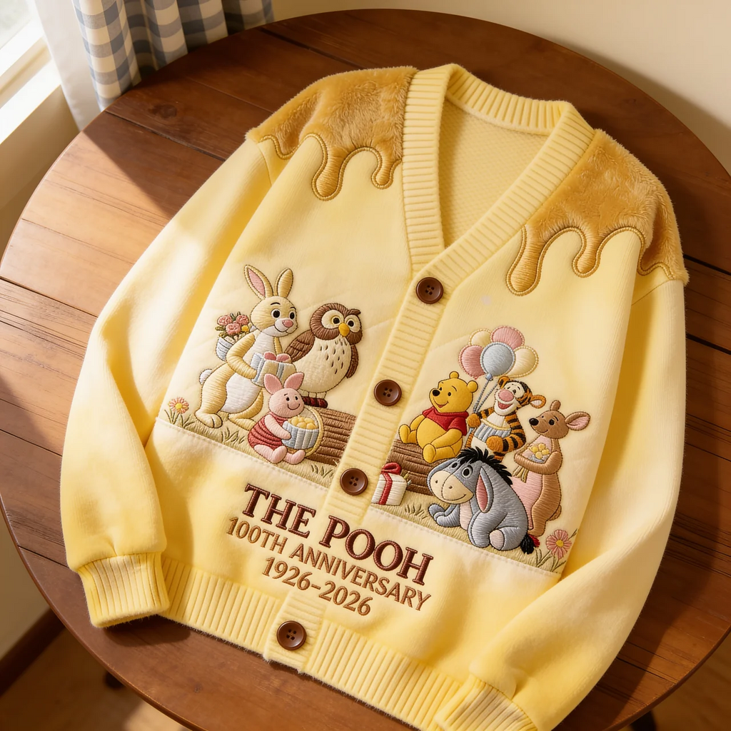 Personalized Knitted Cardigan with Pooh Characters Gift for Her Cardigan GradoCreations