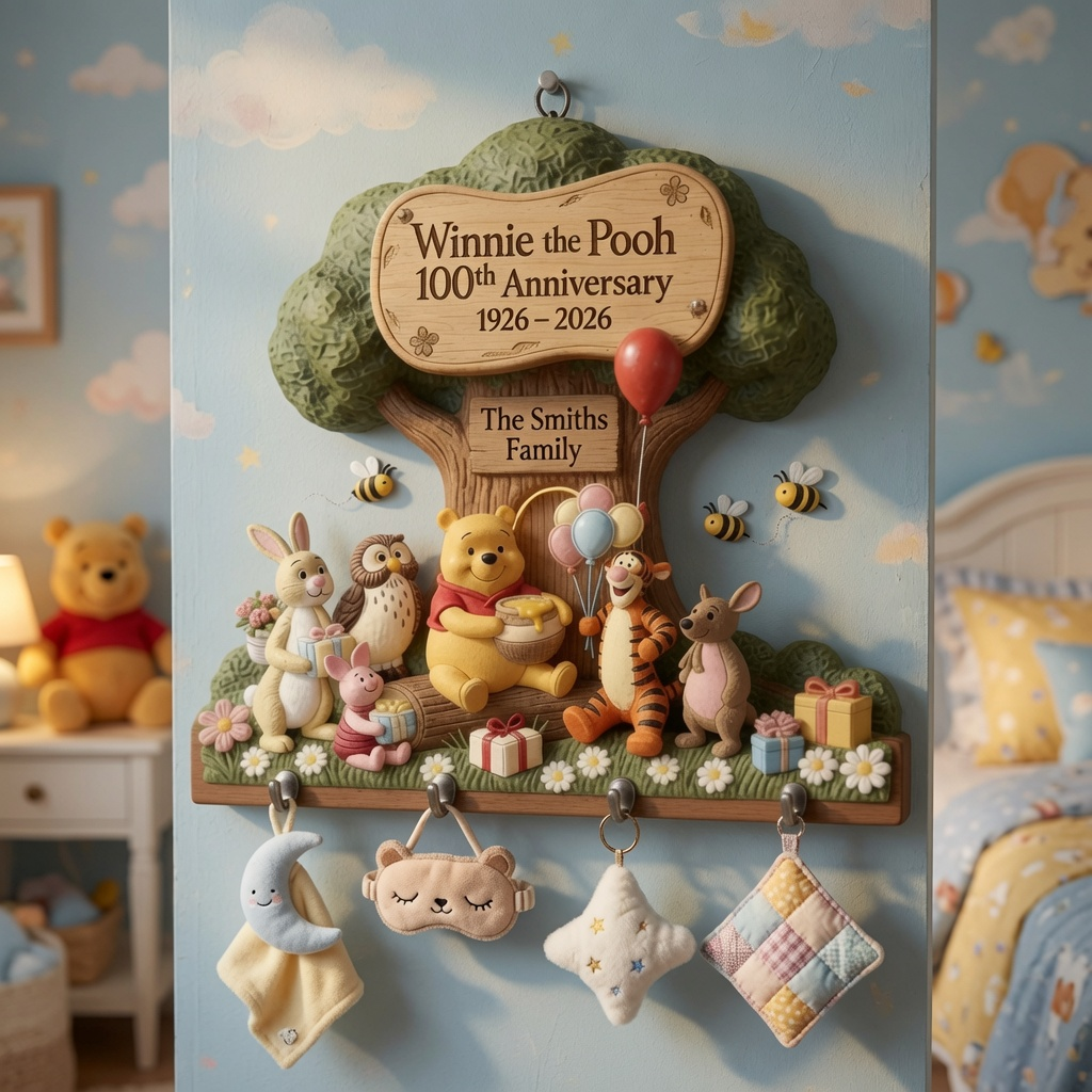 Personalized Winnie the Pooh Key Hanger for Family | 100 Years Friendship Gift