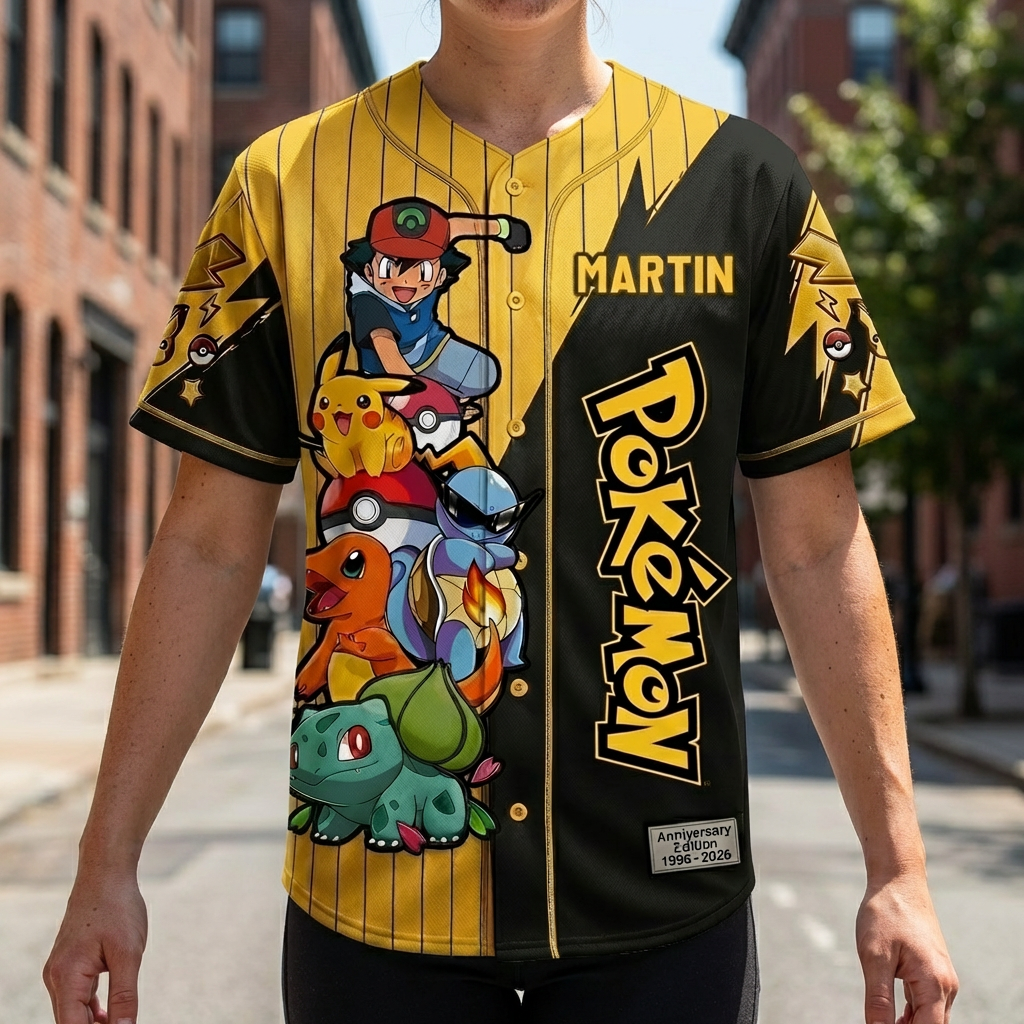 Personalized Pokémon Baseball Jersey Custom Name Anniversary Gift for Movie Fans