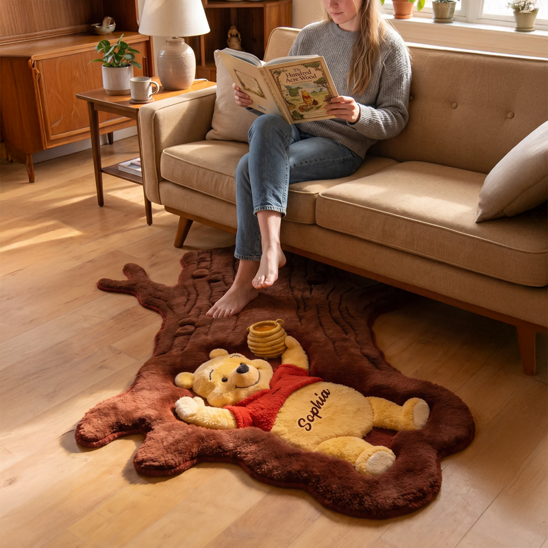 Personalized Honey Bear Rug Cozy Non-Slip Tufted Mat Gift for Family