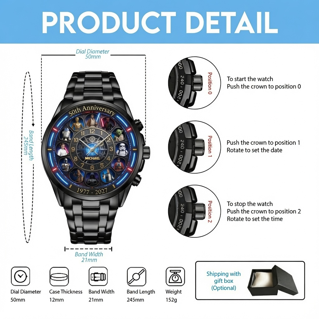 Personalized Galaxy Star Hand Watch Custom Name Gift for Anniversary Hand Watch GradoCreations