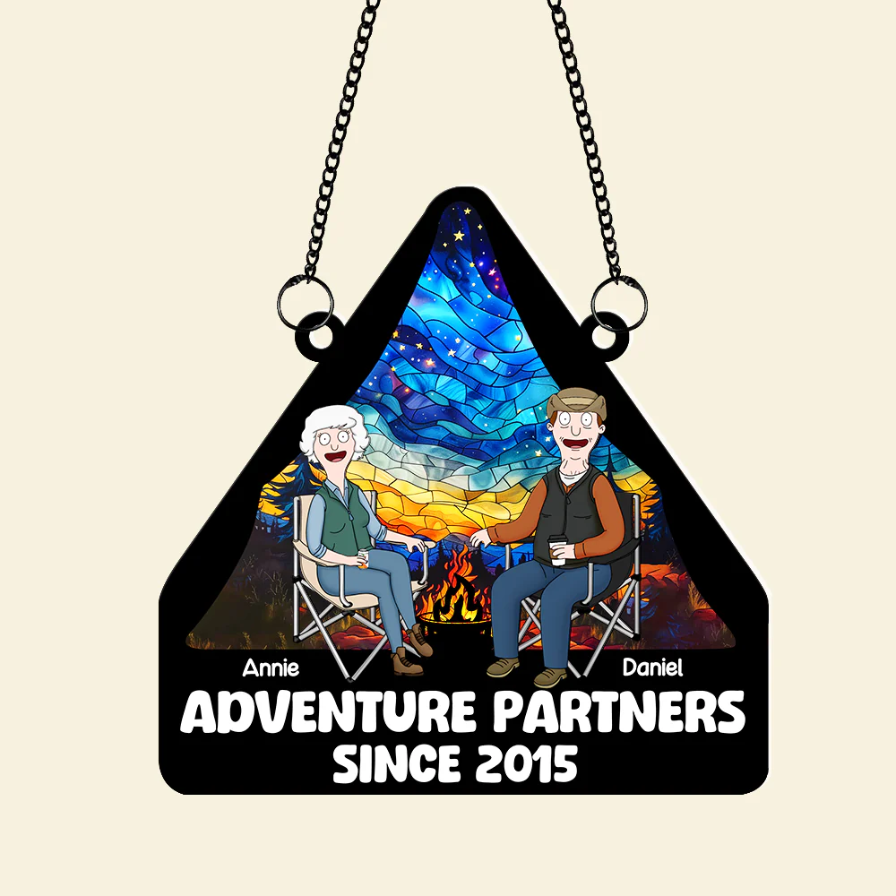 Personalized Adventure Partners Suncatcher Ornament for Couples