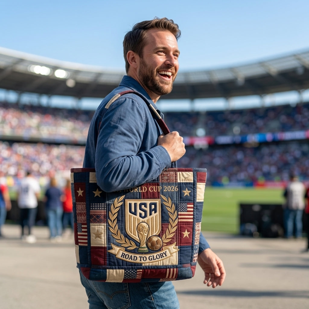 USA Soccer Championship 2026 Quilted Tote Bag Patriotic Gift