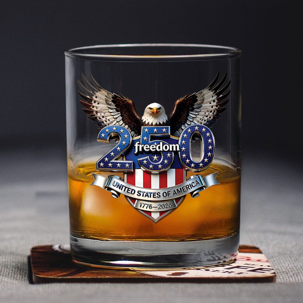 Personalized Whiskey Glass USA Eagle Custom Name Gift for Dad HN590 - Print Rock Glass GradoCreations