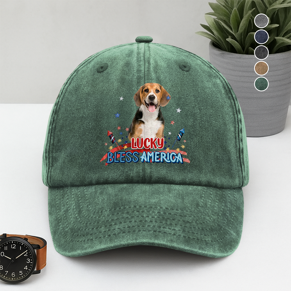 Custom Photo Washed Denim Baseball Cap Gift for Dog Dad HN590 - Washed Denim Baseball Cap GradoCreations