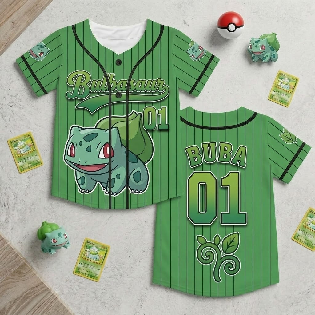 Personalized Kids Baseball Jersey Pokémon Characters Gift for Movie Fans