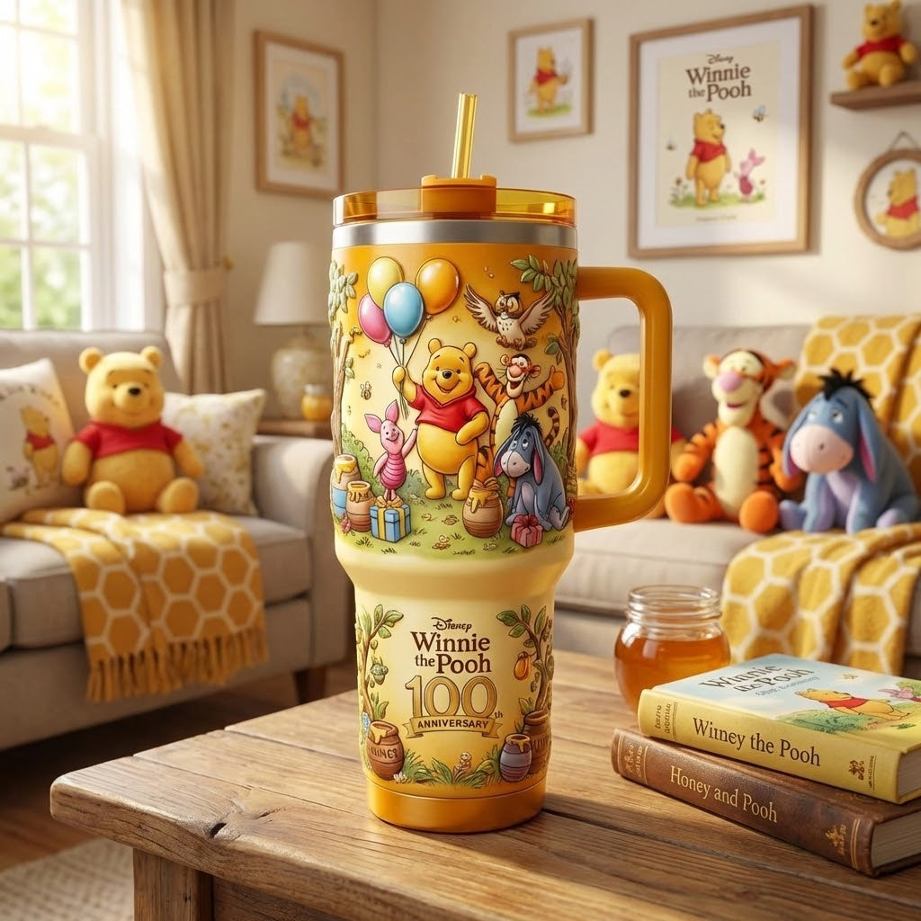 Personalized Disney Winnie the Pooh 100th Anniversary Tumbler Gift for Movie Fans