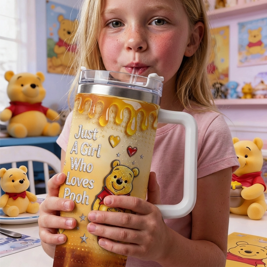 Personalized Pooh Tumbler with Handle Custom Name Gift for Her