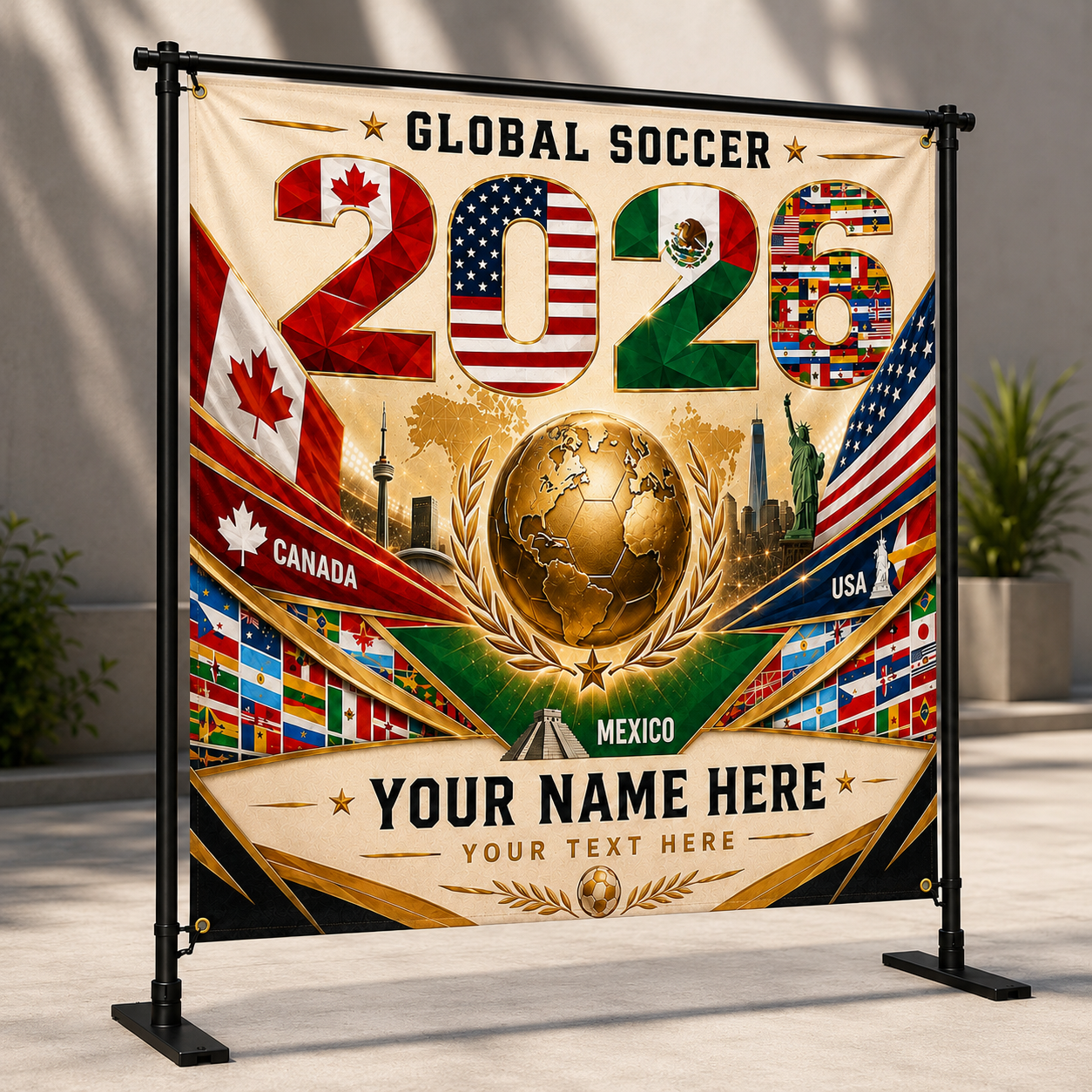 Personalized Global Soccer 2026 Backdrop Custom Name Gift for Sports Fans