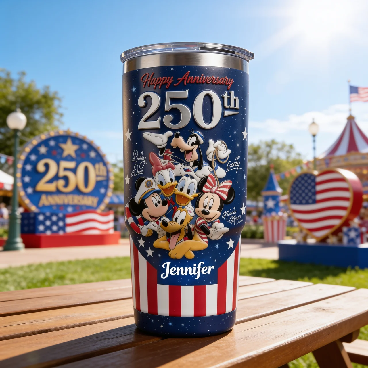 Personalized 250th Anniversary Tumbler with Disney Characters Gift for Patriots