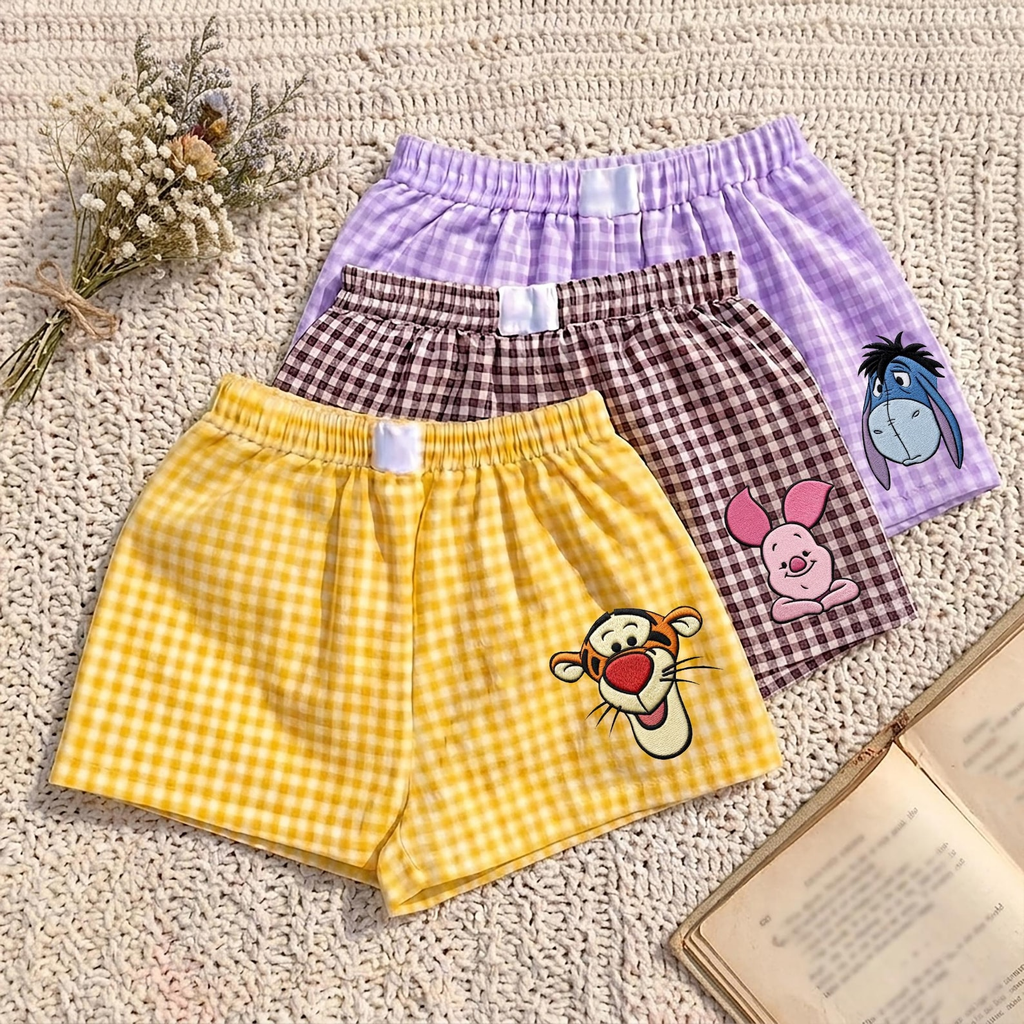 Personalized Embroidered Gingham Shorts for Women - Gift for Movie Fans