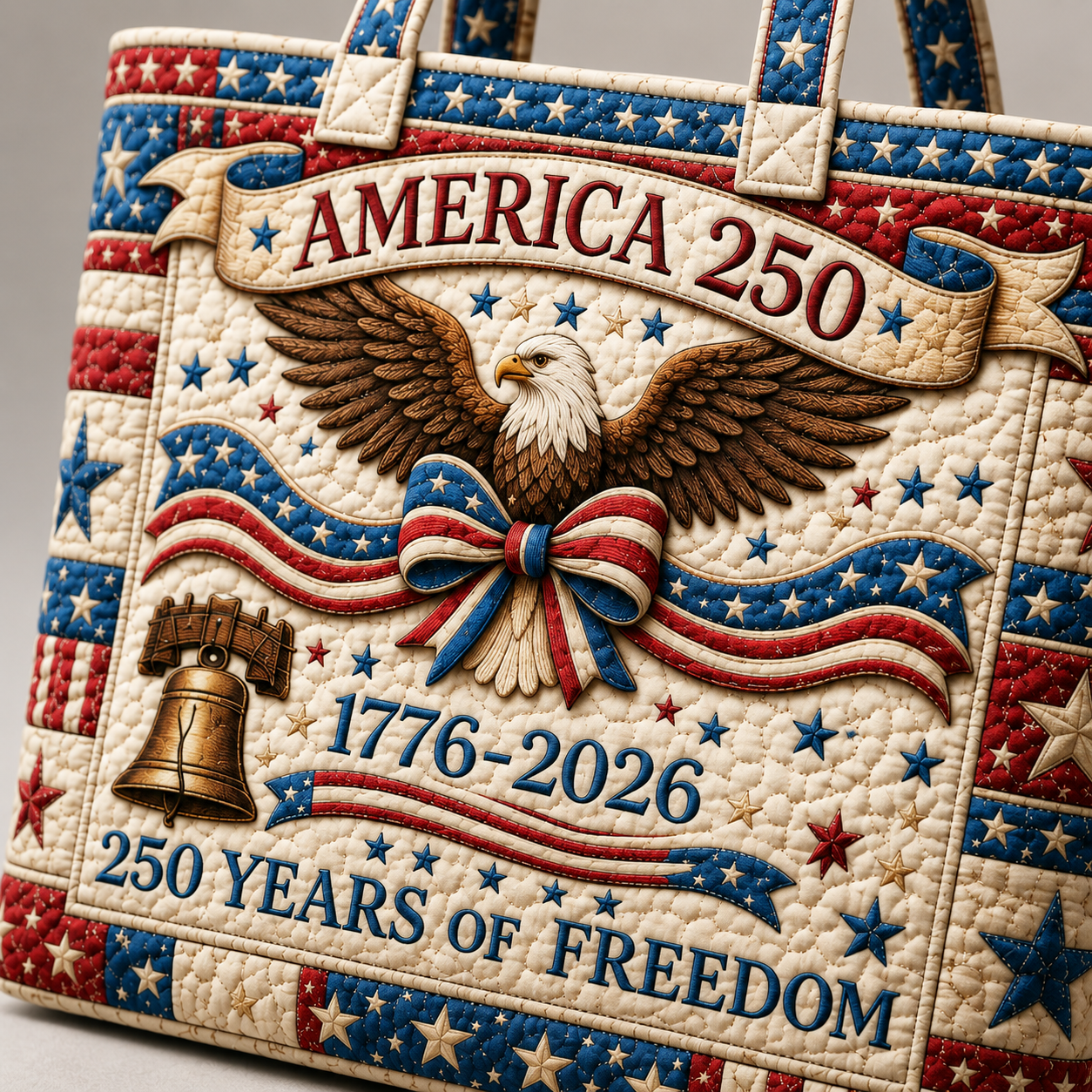 America 250 Freedom Quilted Tote Bag for Her - Patriotic Gift