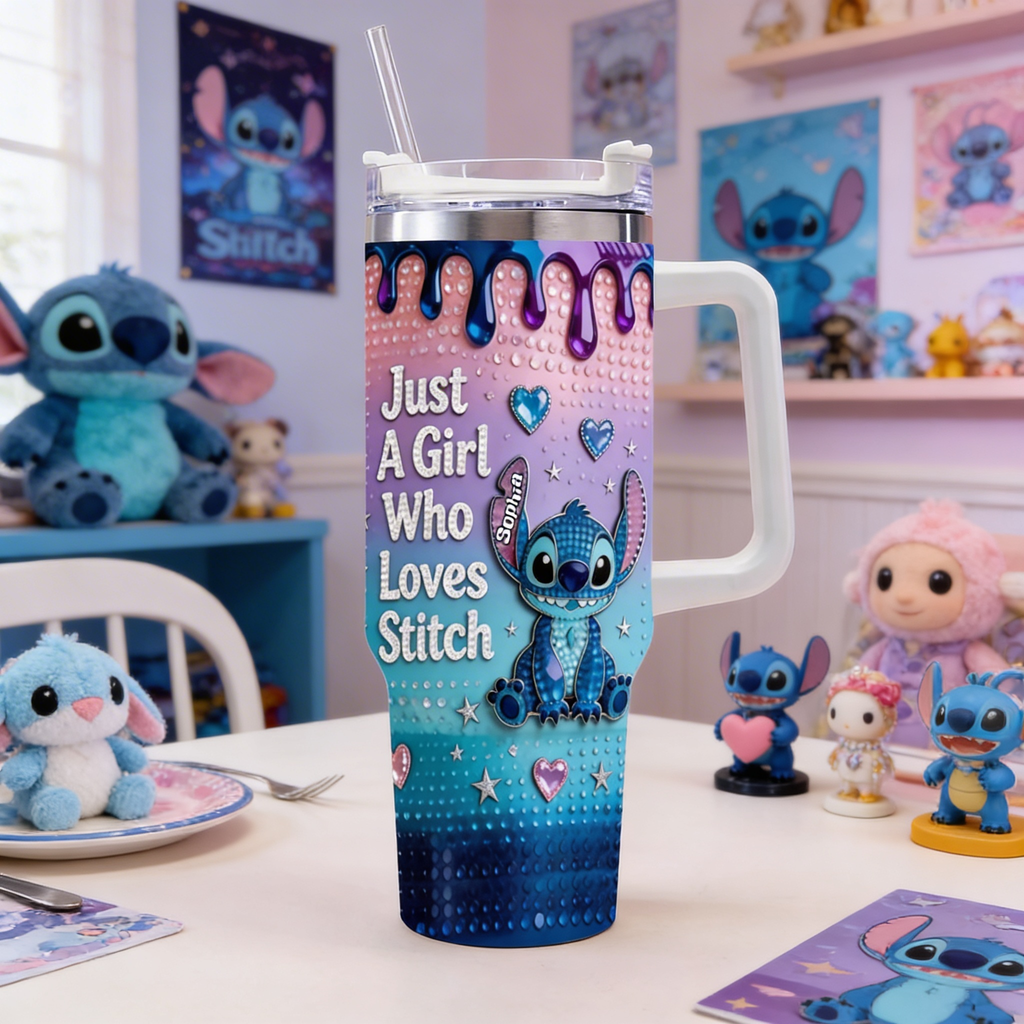 Personalized Tumbler for Her with Handle - Just A Girl Who Loves Stitch Gift