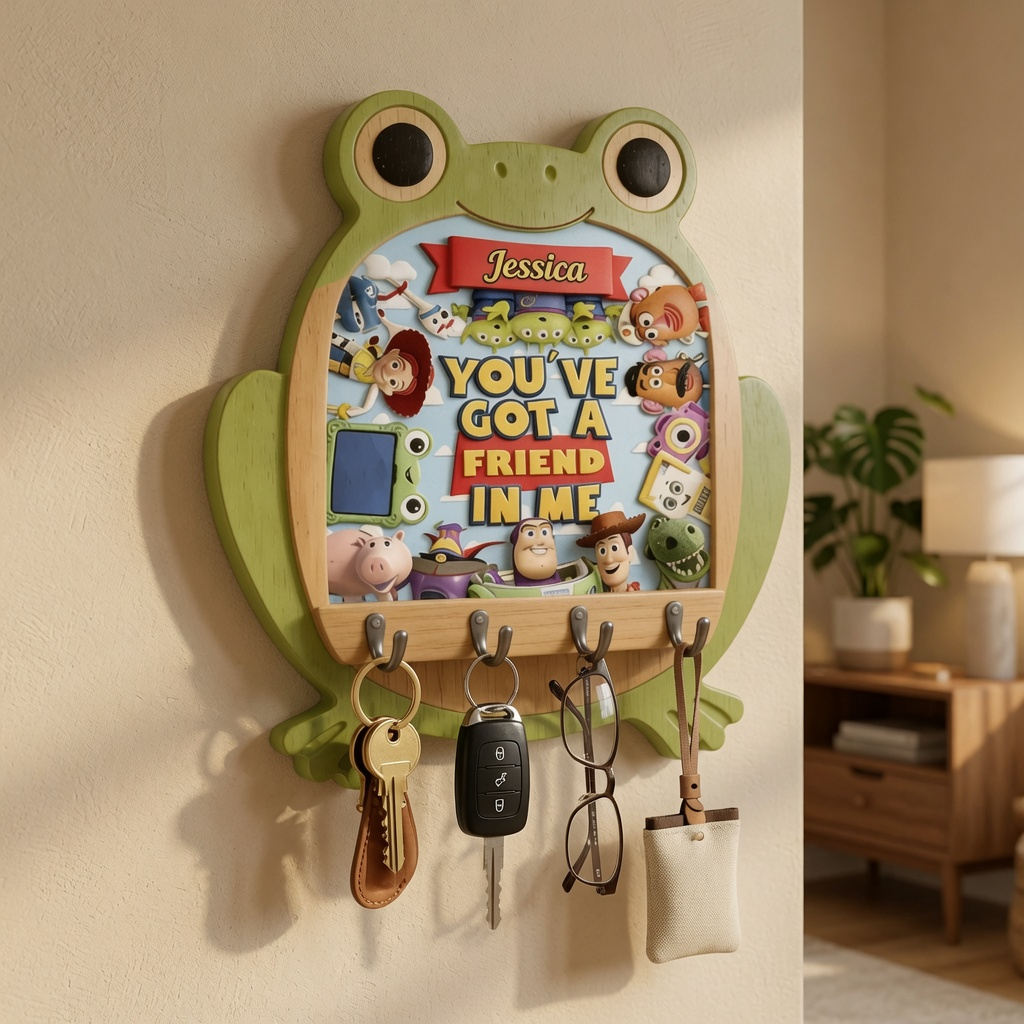 Personalized Frog Shaped Hanging Rack Custom Name Kids Gift