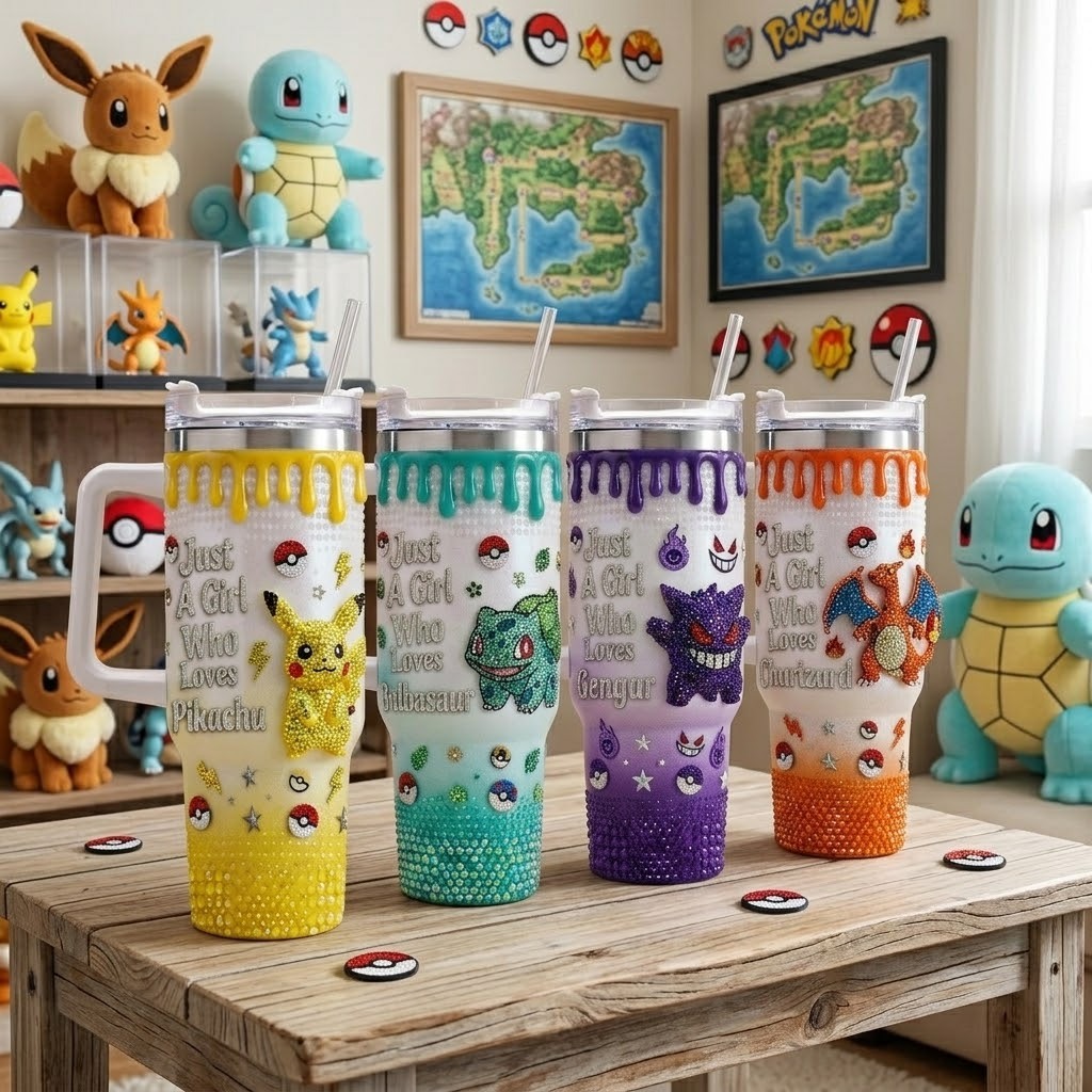 Personalized Pikachu Tumbler with Handle Gift for Her