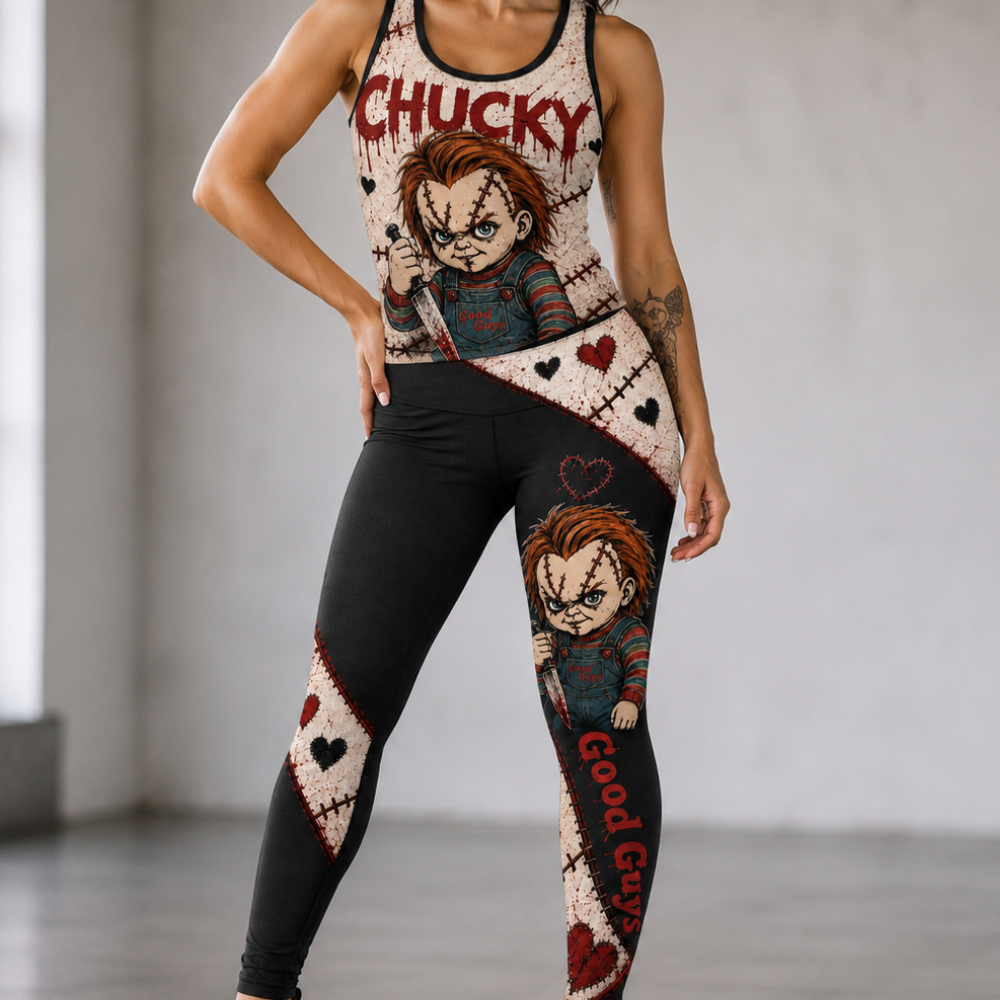 Personalized Chucky Horror Doll Costume Leggings & Crop Top for Halloween Leggings & Crop Tanktop GradoCreations