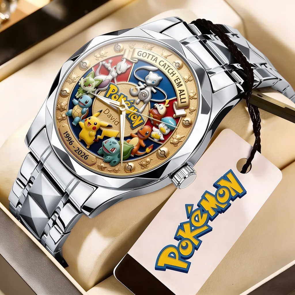 Personalized Pokemon Men's Wrist Watch Custom Engraved Gift for Movie Fans Men's Wrist Watch GradoCreations