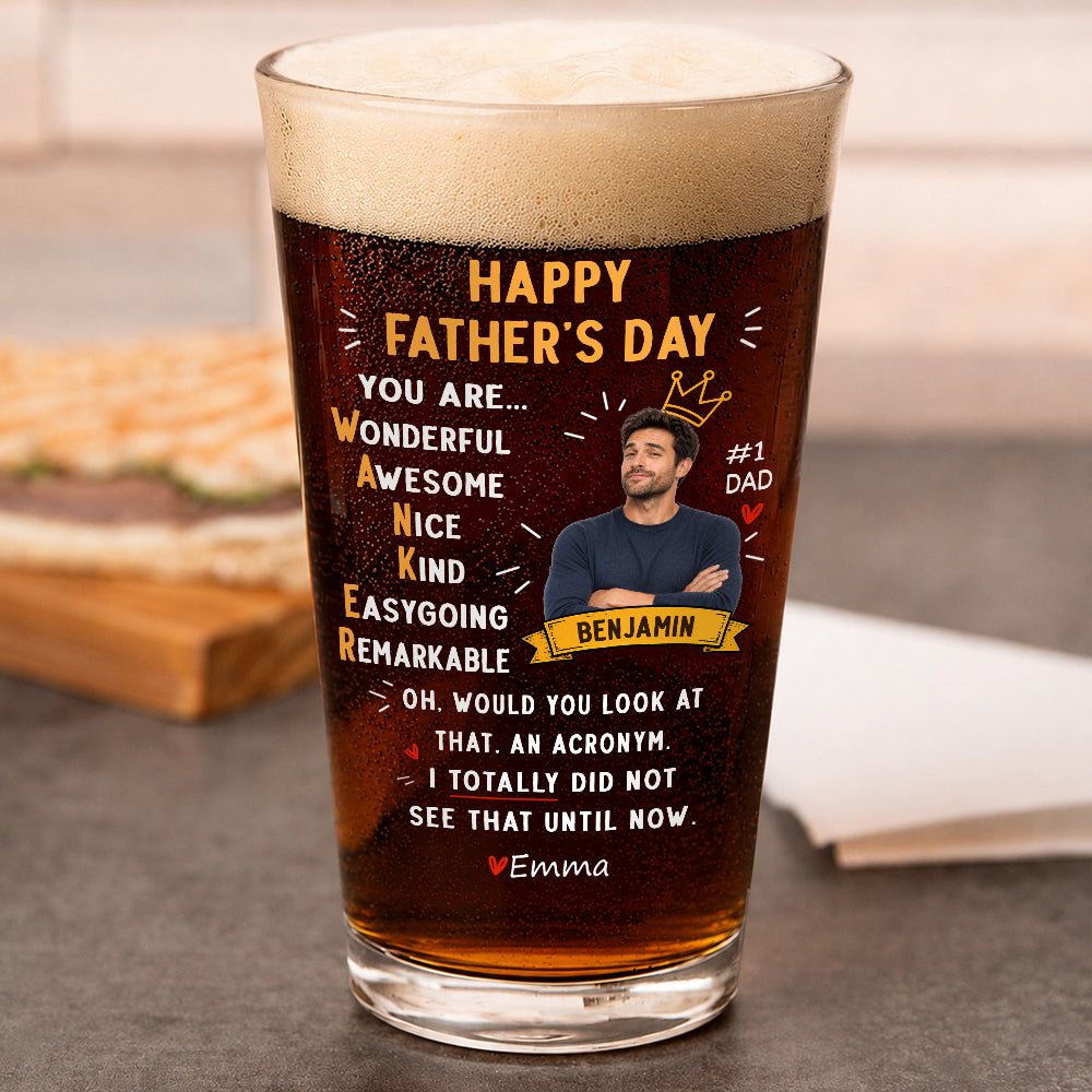 Personalized Funny Dad Acronym Beer Glass Custom Photo Gift for Father's Day HN590 - Print Beer Glass GradoCreations