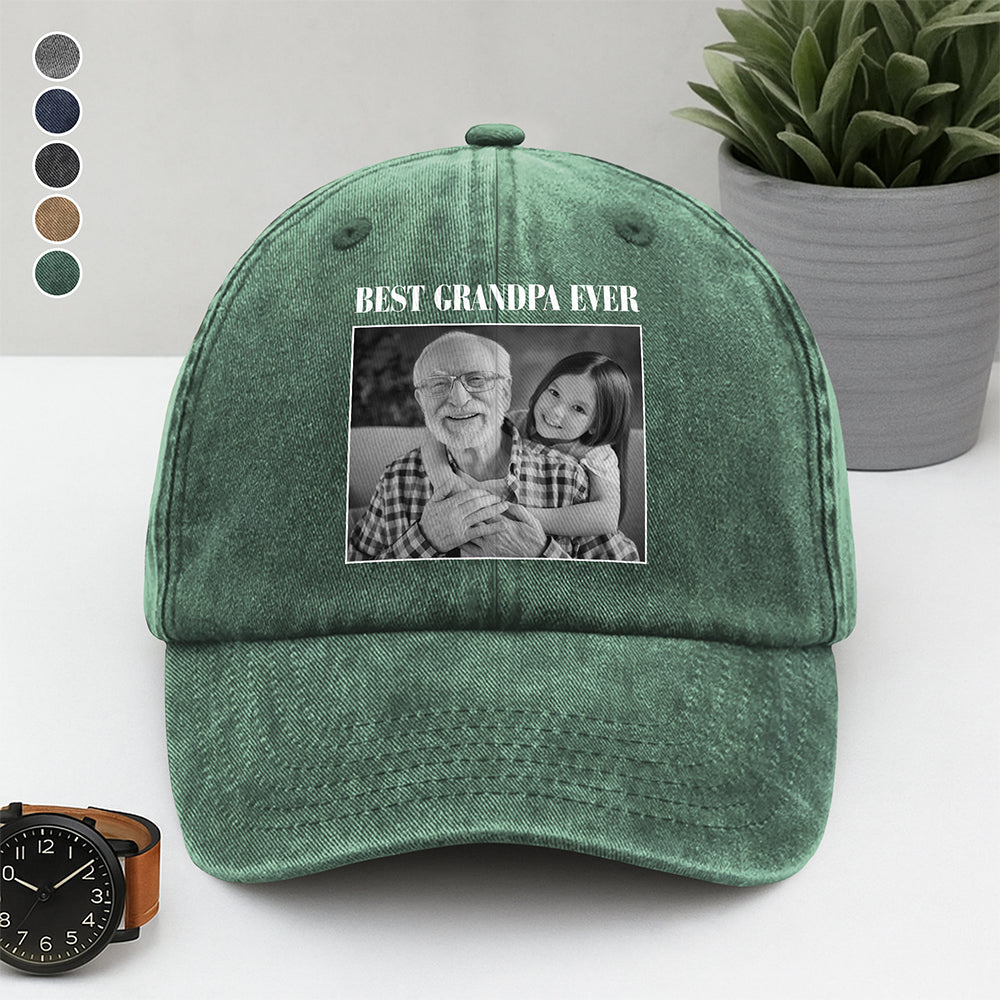 Personalized Best Dad Ever Washed Denim Baseball Cap Gift for Dad HN590 - Washed Denim Baseball Cap GradoCreations