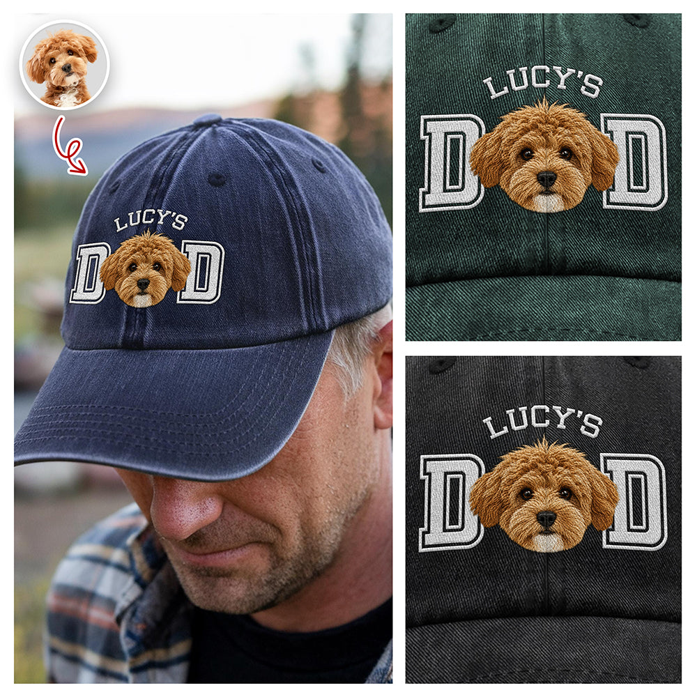 Personalized Embroidered Baseball Cap Custom Photo Gift for Dog Dad HN590 - Embroidered Baseball Cap GradoCreations