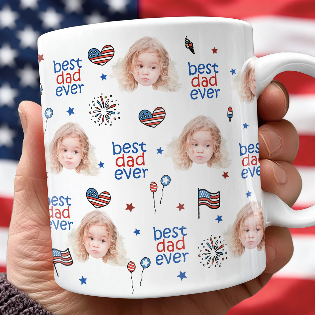 Personalized America Flag Mug Custom Face Gift for Dad HN590 - edge to edge mug GradoCreations