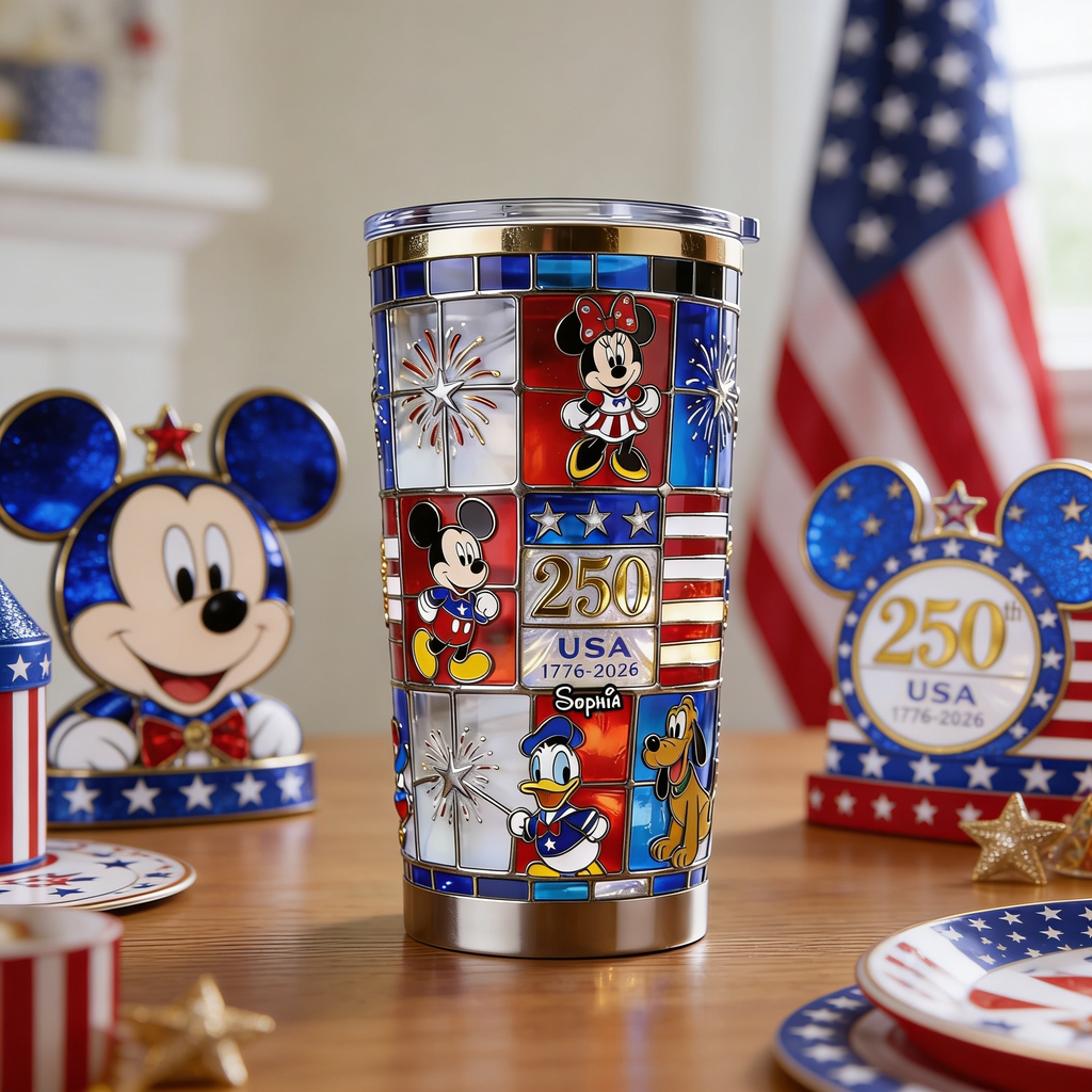 Personalized Patriotic Tumbler with Magic Mouse Design - Gift for Movie Fans & Patriots
