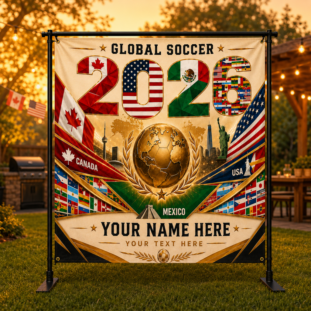 Personalized Global Soccer 2026 Backdrop Custom Name Gift for Sports Fans
