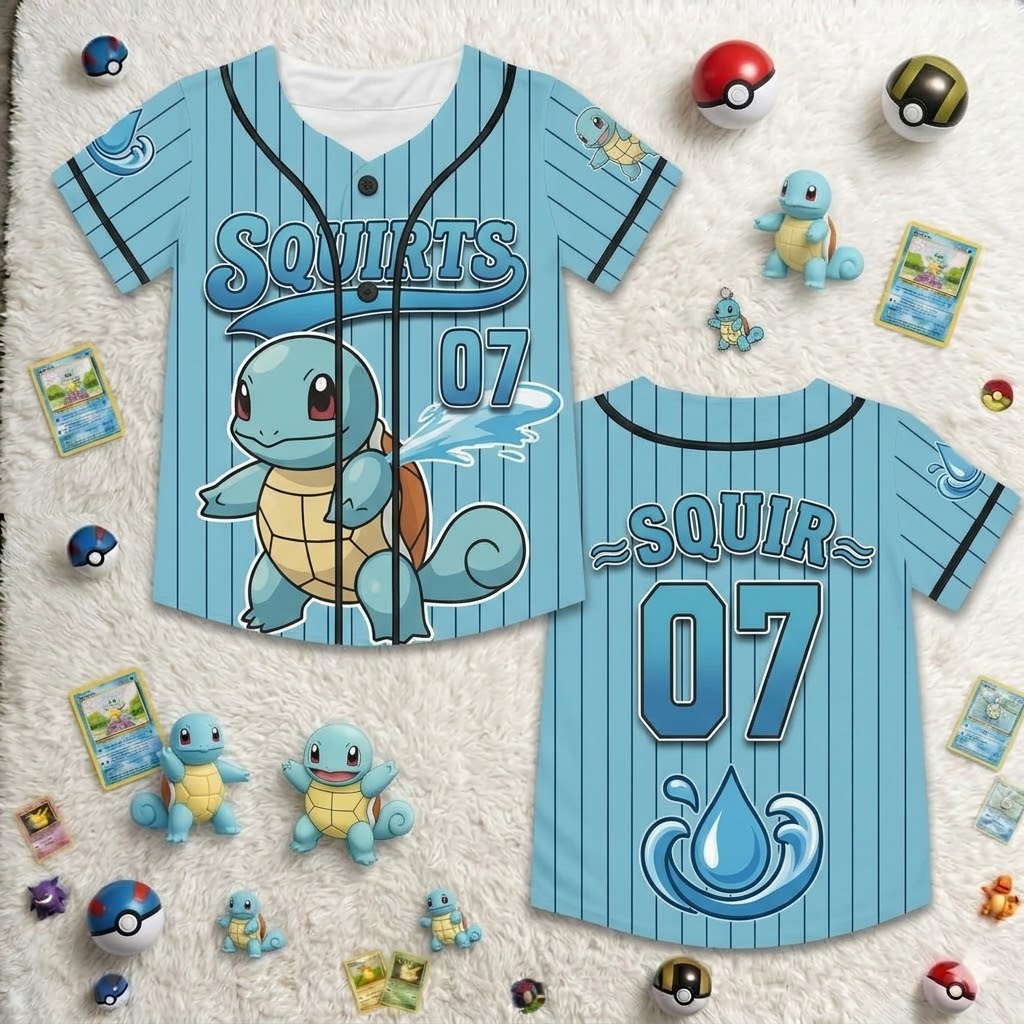 Personalized Kids Baseball Jersey Pokémon Characters Gift for Movie Fans