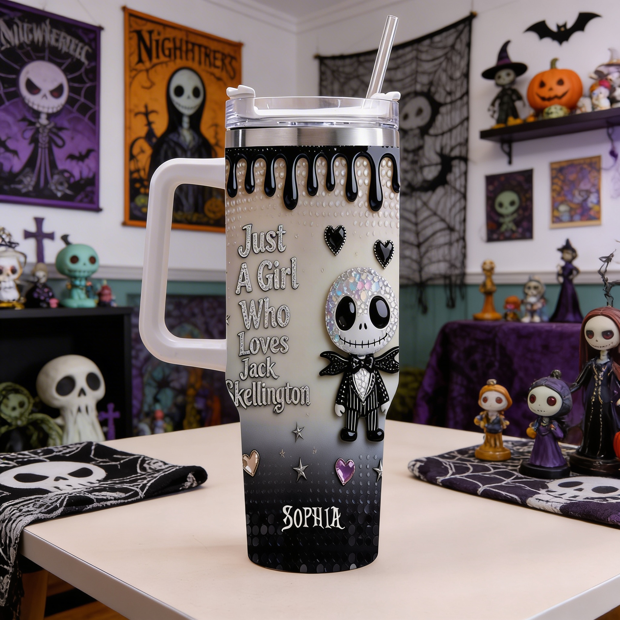 Personalized Spooky Tumbler with Handle for Movie Fans - Unique Gift for Her