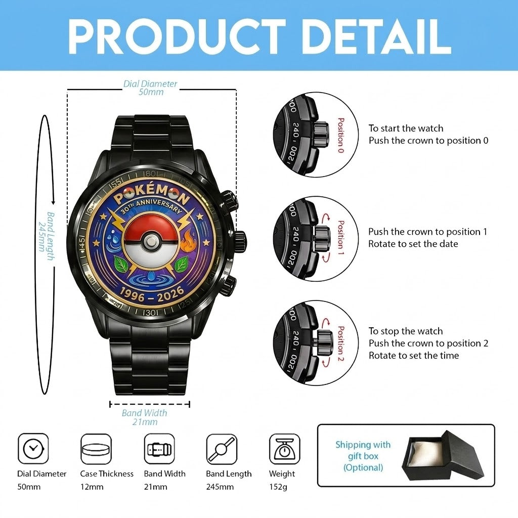 Personalized Pokemon 30th Anniversary Hand Watch Gift for Movie Fans