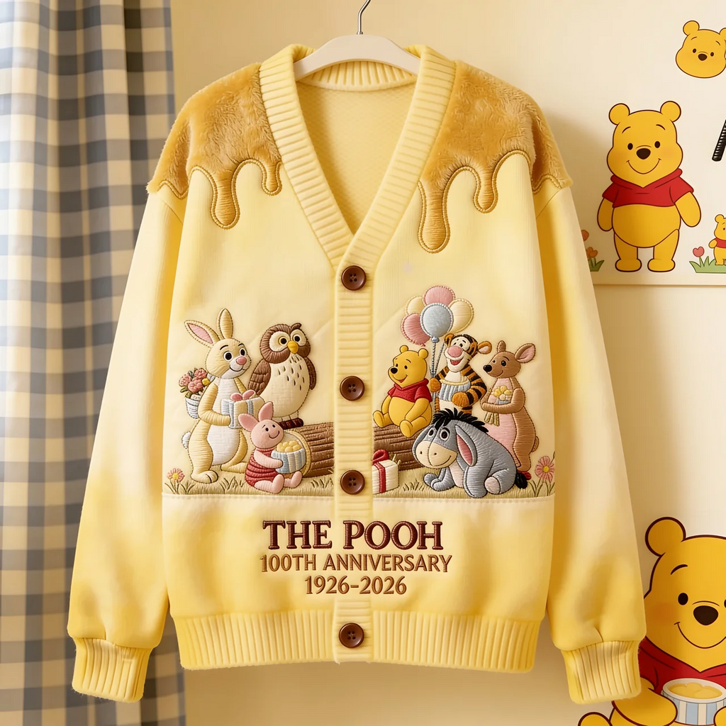 Personalized Knitted Cardigan with Pooh Characters Gift for Her Cardigan GradoCreations