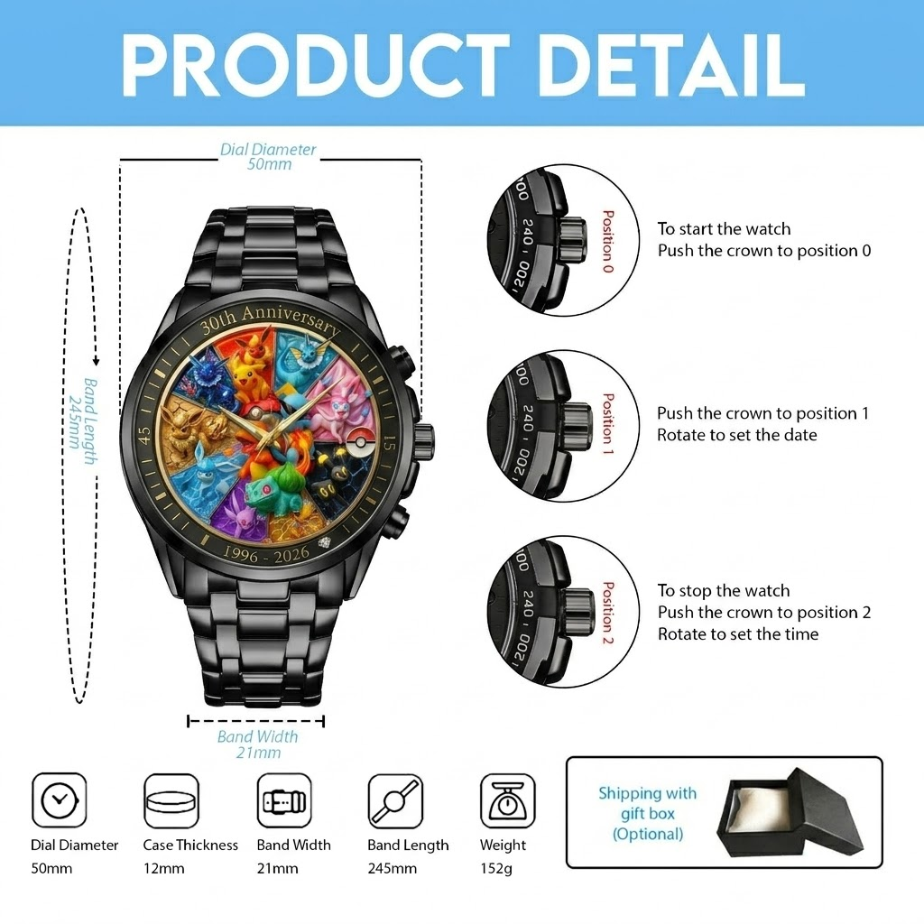 Personalized 30th Anniversary Pokémon Hand Watch Gift for Fans