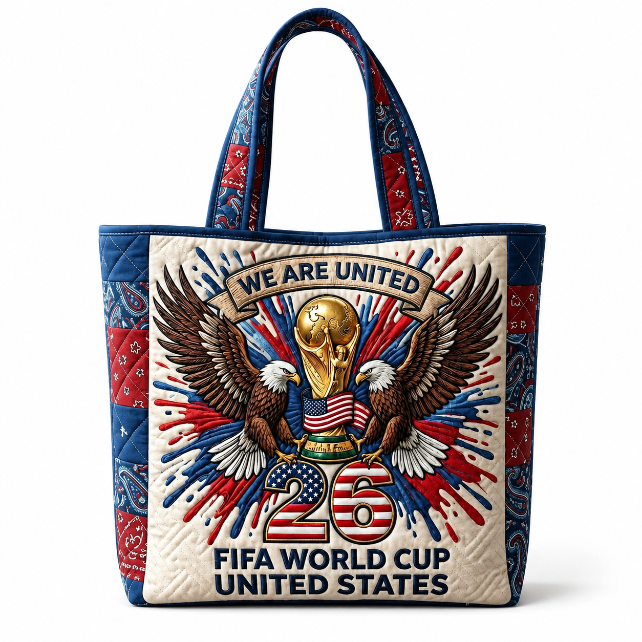 Patriotic Quilted Tote Bag 2026 FIFA World Cup Eagle Gift for Soccer Fans