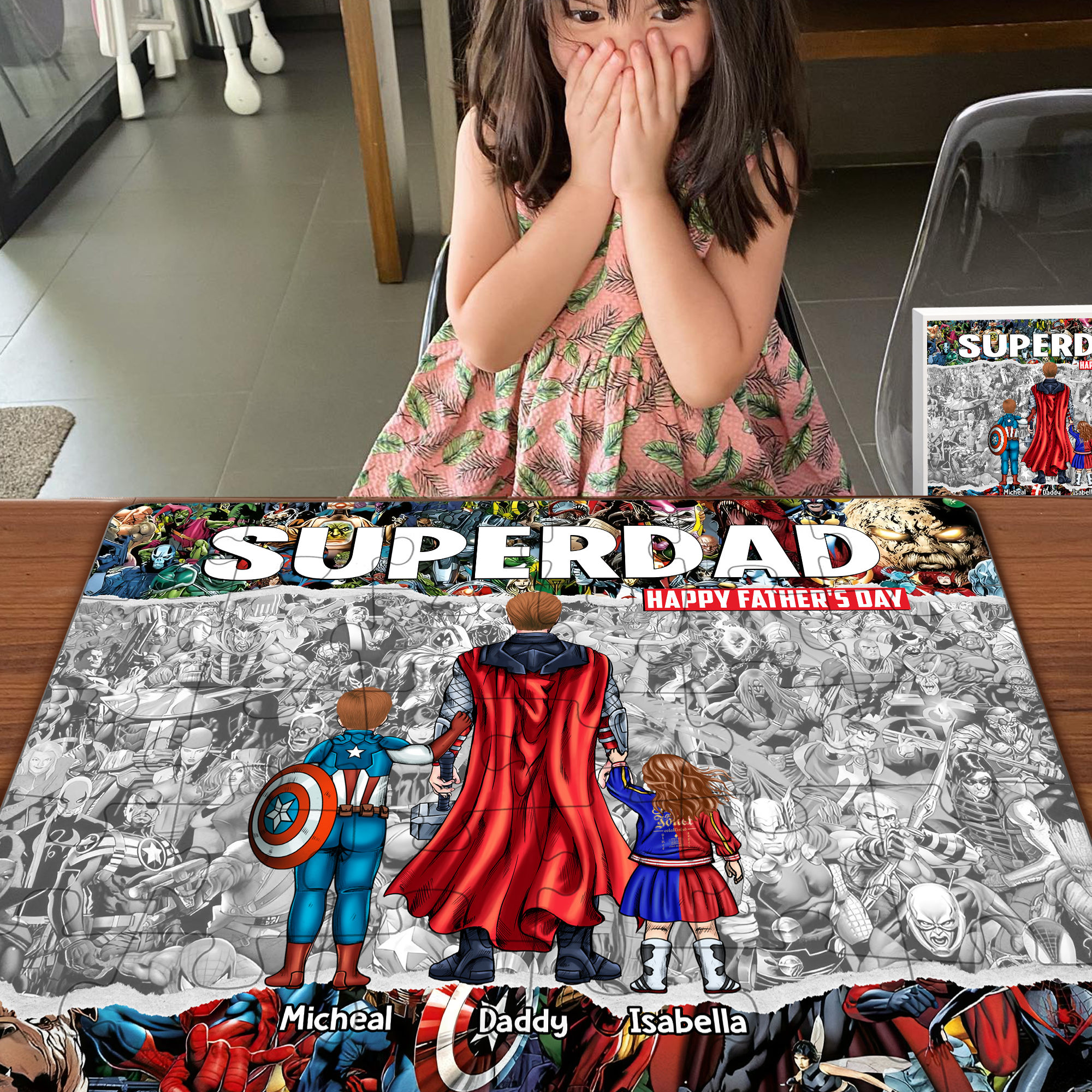 Personalized SuperDad Puzzle with Kids Custom Gift for Dad
