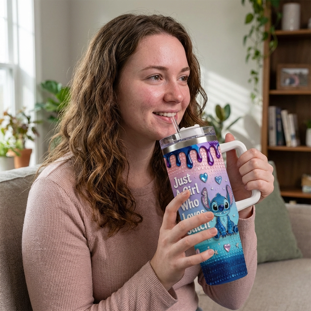 Personalized Tumbler for Her with Handle - Just A Girl Who Loves Stitch Gift