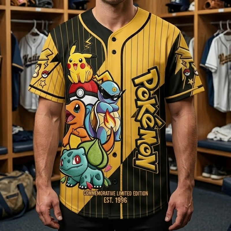 Personalized Pokémon Baseball Jersey Custom Name Gift for Movie Fans