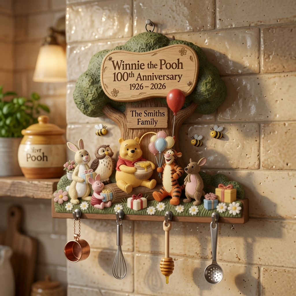 Personalized Winnie the Pooh Key Hanger for Family | 100 Years Friendship Gift