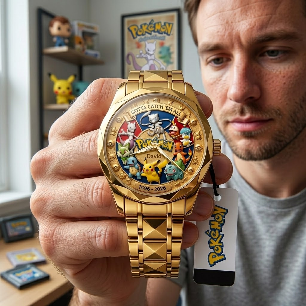 Personalized Pokemon Men's Wrist Watch Custom Engraved Gift for Movie Fans Men's Wrist Watch GradoCreations