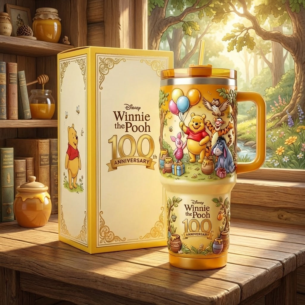 Personalized Disney Winnie the Pooh 100th Anniversary Tumbler Gift for Movie Fans