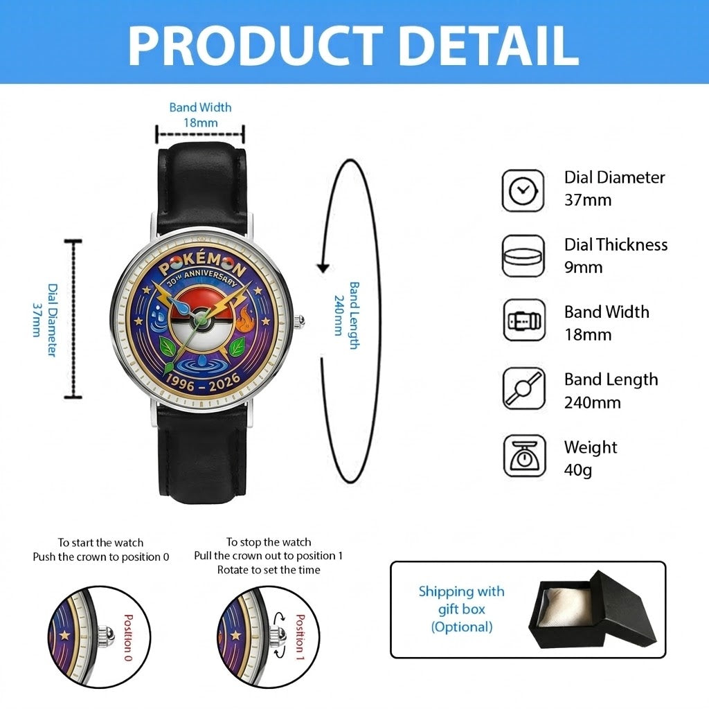 Personalized Pokemon 30th Anniversary Hand Watch Gift for Movie Fans