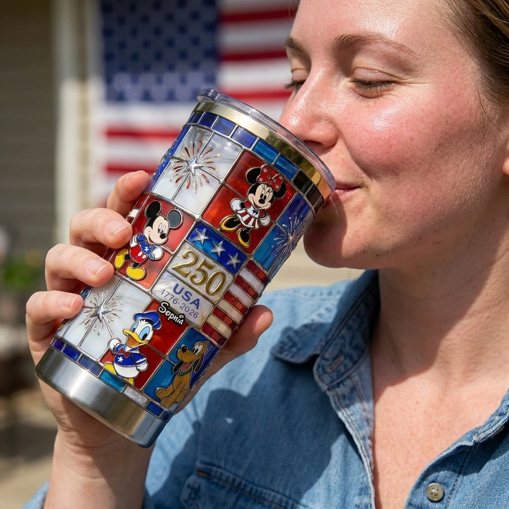 Personalized Patriotic Tumbler with Magic Mouse Design - Gift for Movie Fans & Patriots