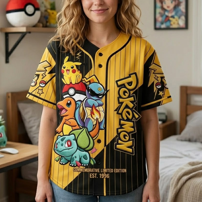 Personalized Pokémon Baseball Jersey Custom Name Gift for Movie Fans
