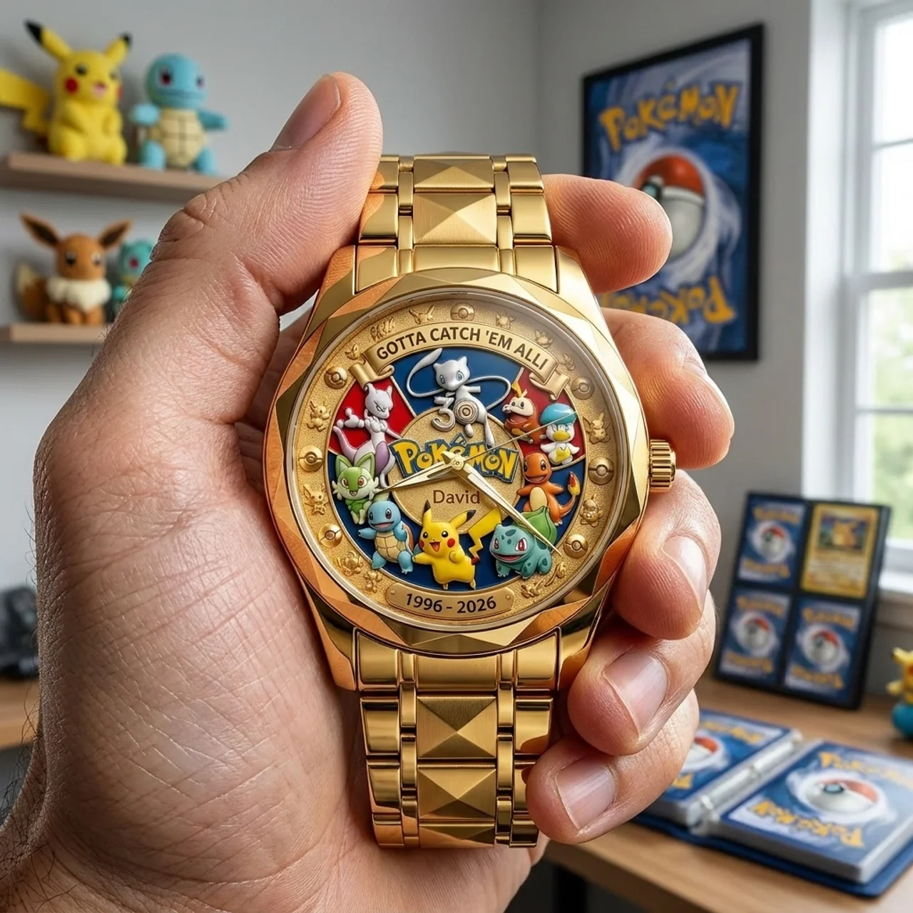 Personalized Pokemon Men's Wrist Watch Custom Engraved Gift for Movie Fans Men's Wrist Watch GradoCreations