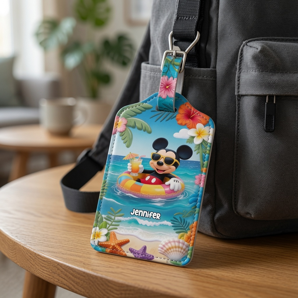 Personalized Mickey Mouse Passport Holder & Luggage Tag Set for Travelers Gift